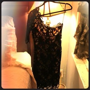 One shoulder black evening dress